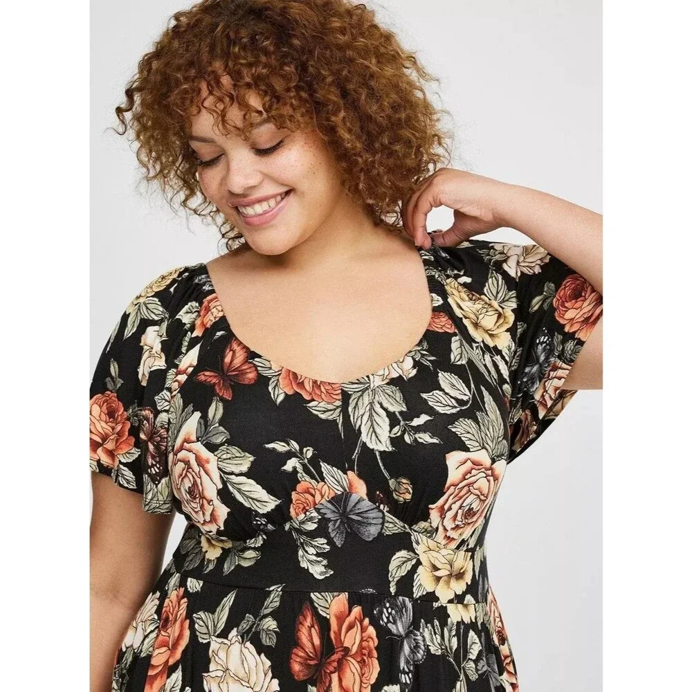 Torrid Tiered Maxi Dress Flutter Sleeve Floral Plus Size 2 2x Boho NWT BM - Picture 9 of 9